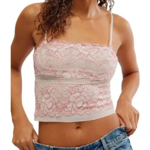 Free People intimately | double date embroidered mesh crop camisole lace L NWT - Picture 1 of 7